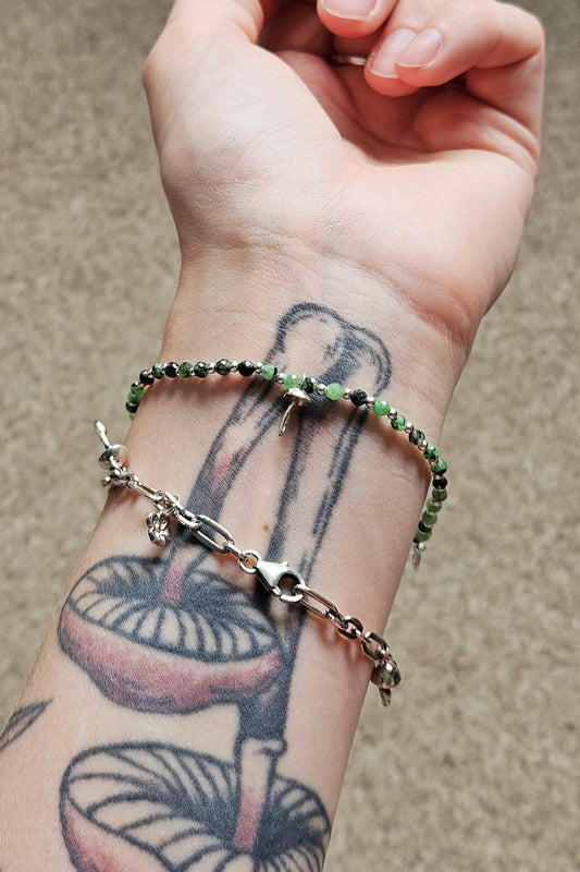 Gemstone Bracelet - Ruby Zoisite & Silver Fungi
