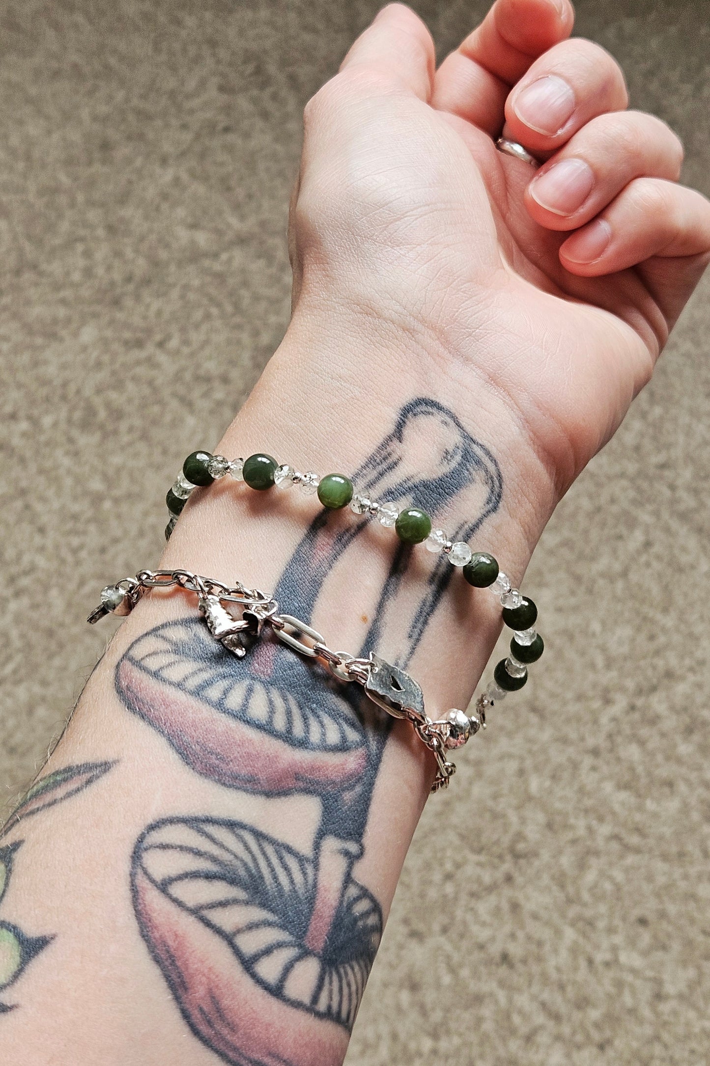 Gemstone Bracelet - Nephrite Jade & Moss Quartz