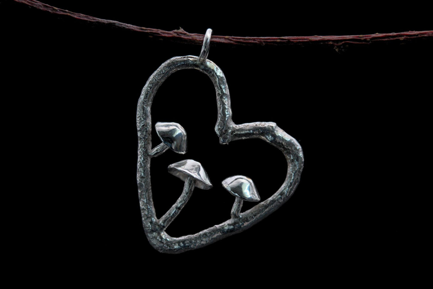 Fungi Pendant #29 - Trio in a Heart