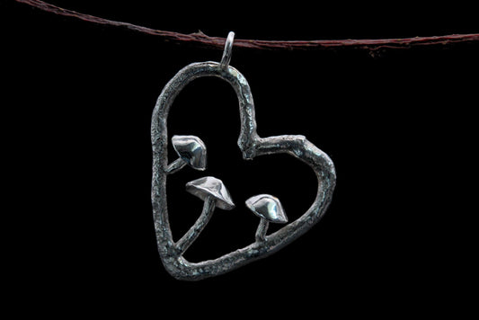 Fungi Pendant #29 - Trio in a Heart