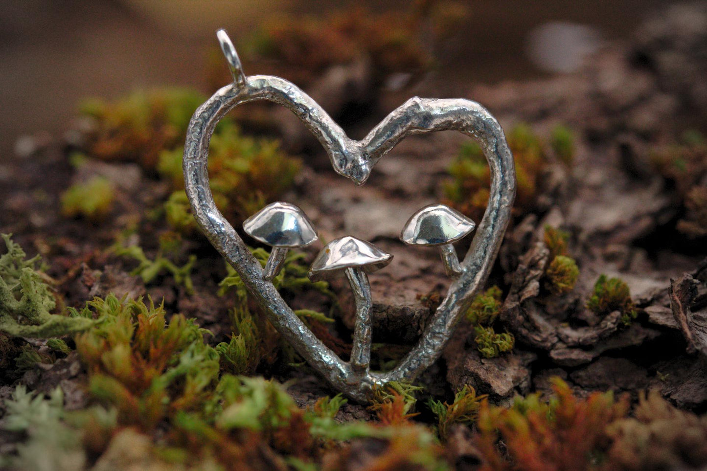 Fungi Pendant #29 - Trio in a Heart