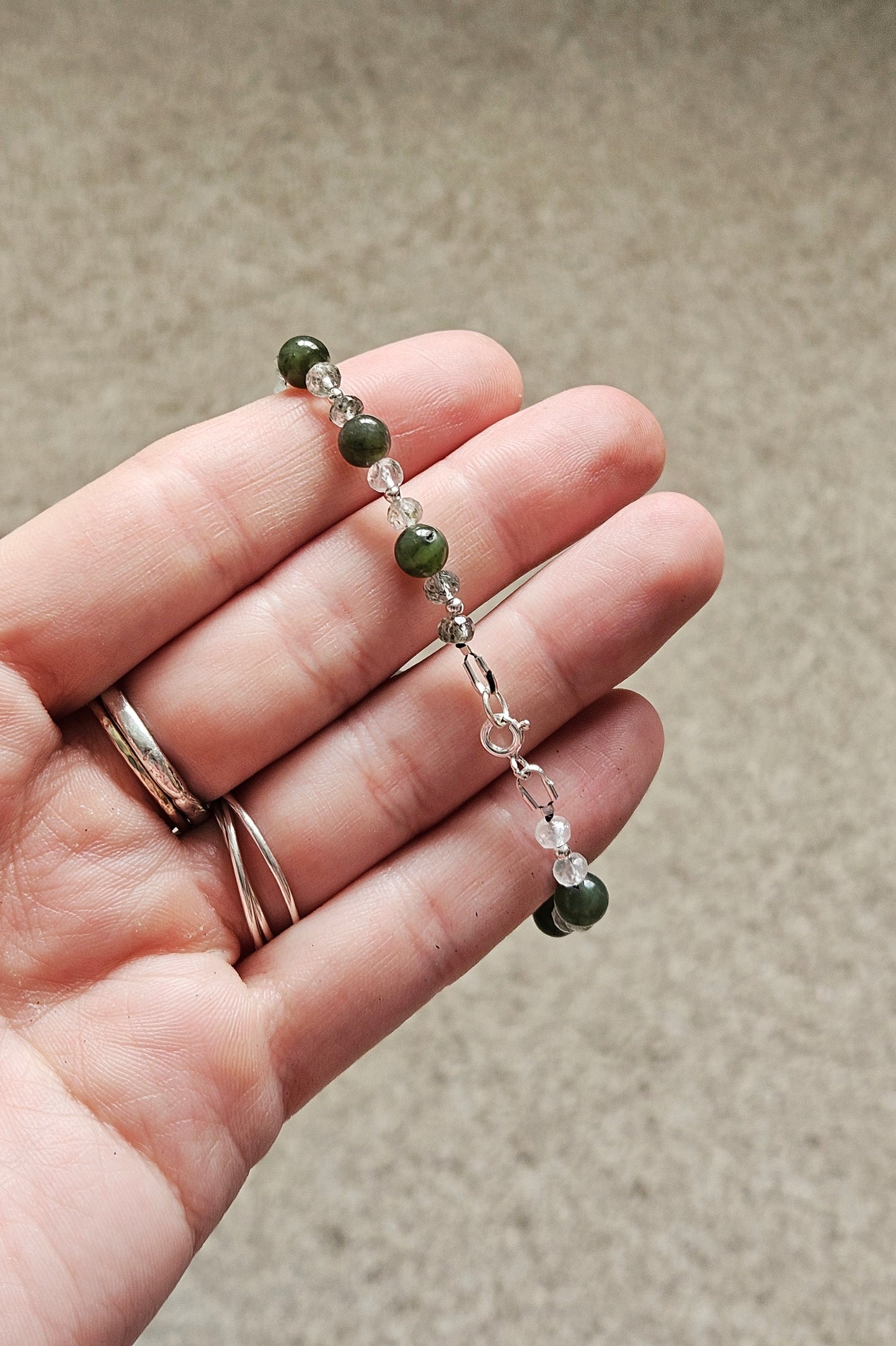 Gemstone Bracelet - Nephrite Jade & Moss Quartz