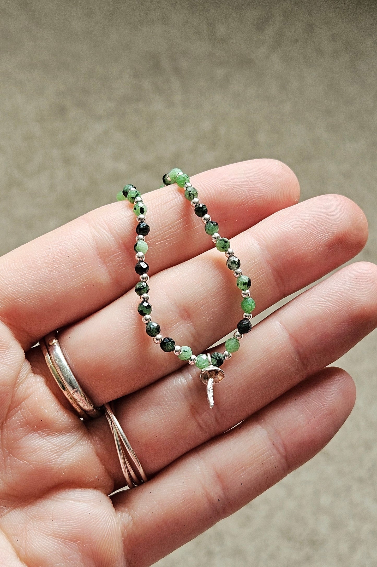 Gemstone Bracelet - Ruby Zoisite & Silver Fungi
