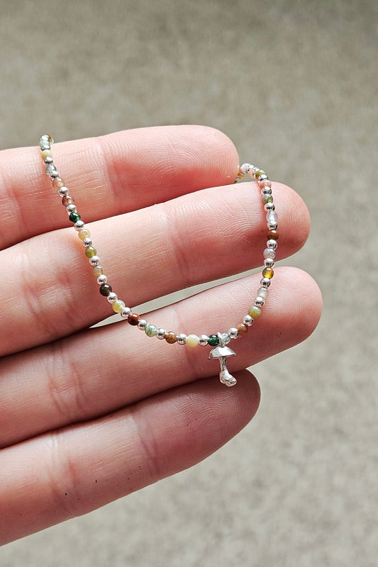 Gemstone Bracelet - Agate & Silver Fungi