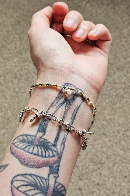Gemstone Bracelet - Agate & Silver Fungi